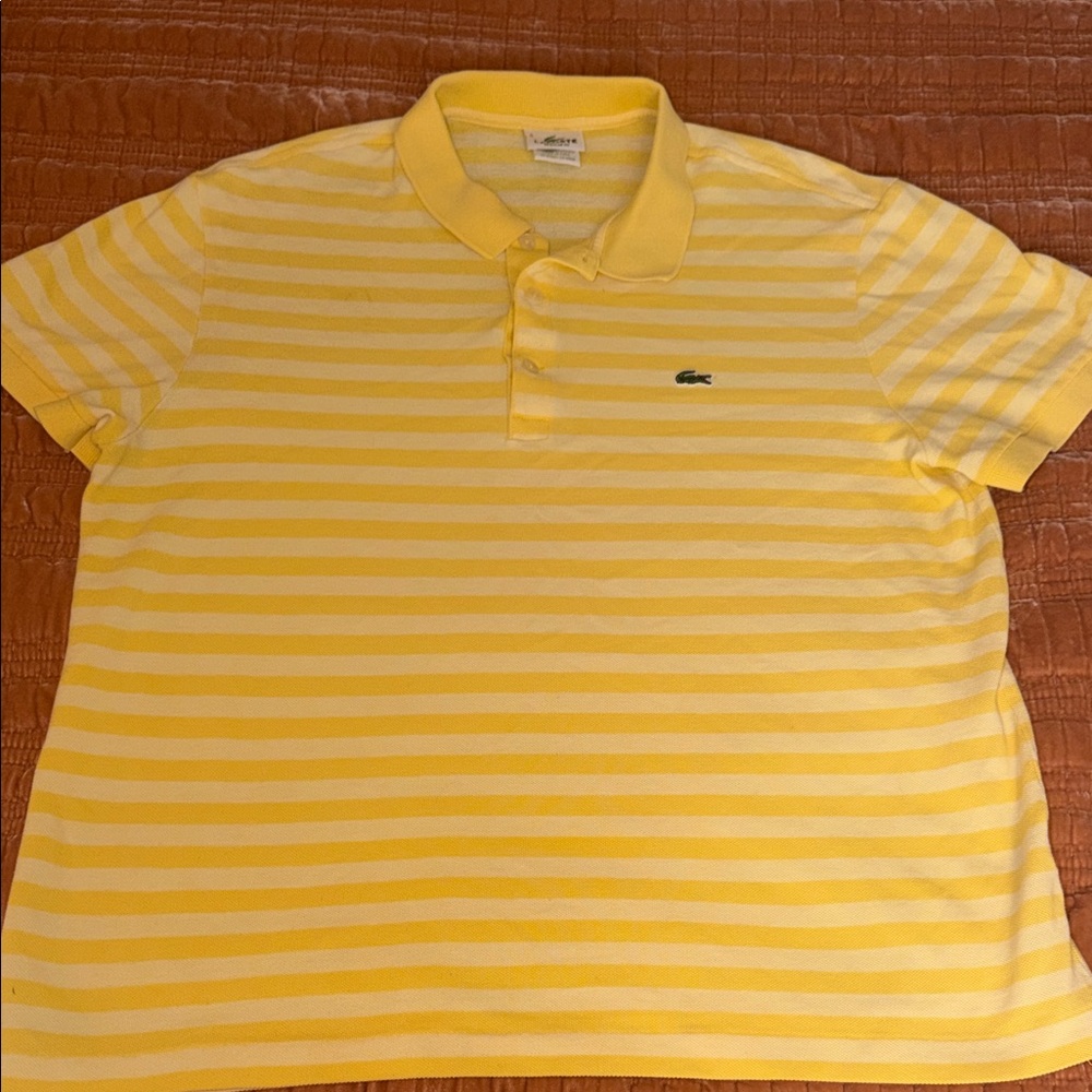 Lacoste Yellow and White Striped‎ Polo Shirt sz6 mens